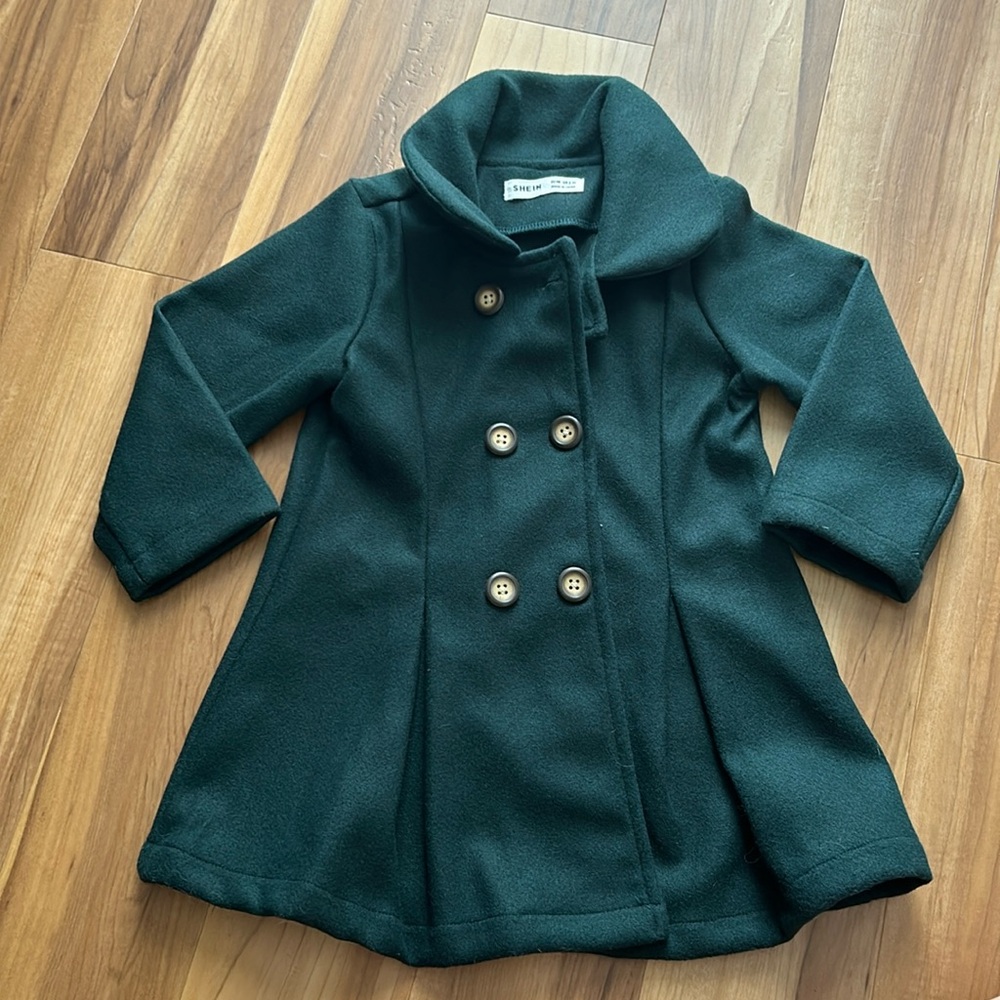 Forest green, wool, pea coat for little girl